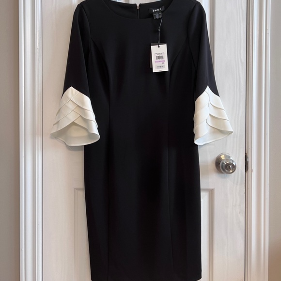 DKNY Women's Black Triple Ruffle Sleeve Sheath Dress - Picture 3 of 5